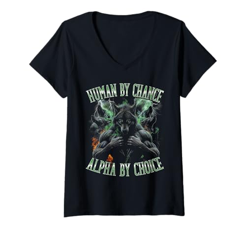 Damen Mensch durch Zufall, Alpha durch Wahl Lustiges Bootleg Sigma Wolf T-Shirt mit V-Ausschnitt Damen Mensch durch Zufall, Alpha durch Wahl Lustiges Bootleg Sigma Wolf T-Shirt mit V-Ausschnitt von Human By Chance, Alpha By Choice Funny Bootleg