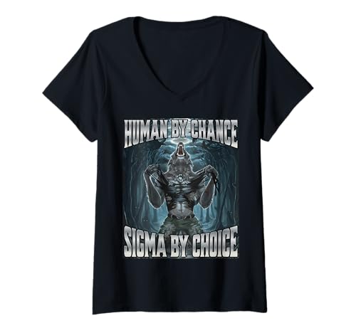 Damen Human by Chance Sigma by Choice T-Shirt mit V-Ausschnitt von Human By Chance Sigma By Choice Wolf