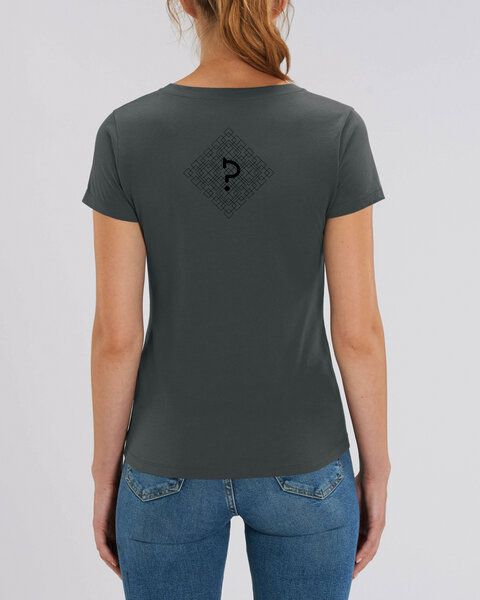 Human Family Bio Damen T-Shirt mit V-Ausschnitt "Evolution - Geo Questionmark" von Human Family