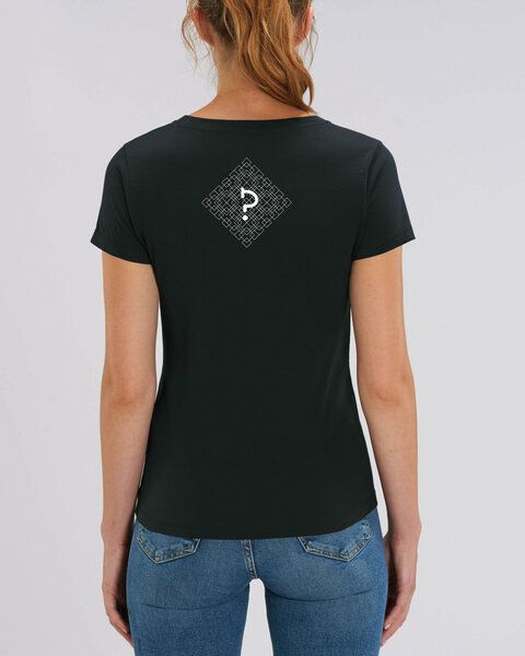 Human Family Bio Damen T-Shirt mit V-Ausschnitt "Evolution - Geo Questionmark" von Human Family