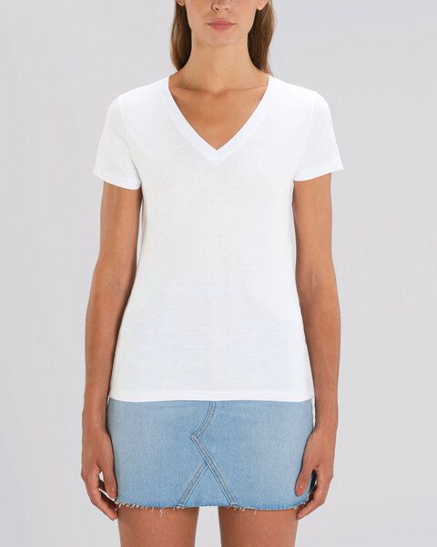 Human Family Bio Damen T-Shirt mit V-Ausschnitt "Evolution - Geo Questionmark" von Human Family