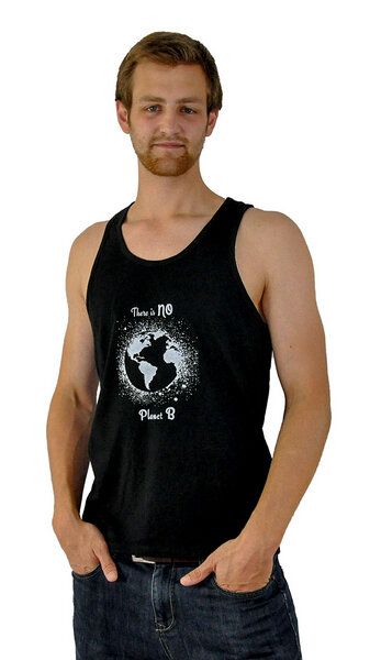 Human Family Lässiges Herren Tanktop in schwarz mit großem Print - "Jump Planet B" von Human Family