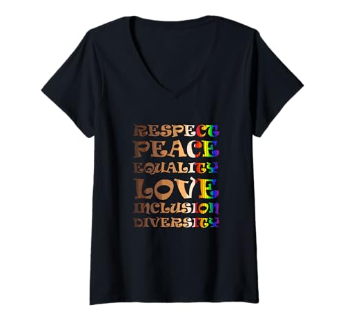 Damen Respekt, Frieden, Gleichheit, Liebe, Inklusion, Vielfalt T-Shirt mit V-Ausschnitt Damen Respekt, Frieden, Gleichheit, Liebe, Inklusion, Vielfalt T-Shirt mit V-Ausschnitt von Human Rights