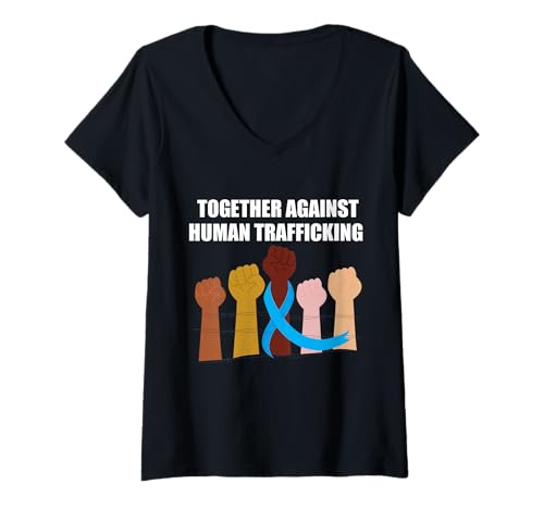 Damen Bewusstsein für Menschenhandel im Januar tragen wir blau T-Shirt mit V-Ausschnitt Damen Bewusstsein für Menschenhandel im Januar tragen wir blau T-Shirt mit V-Ausschnitt von Human Trafficking Awareness Apparel