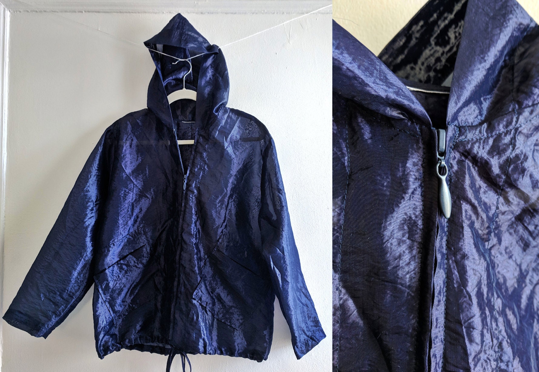 Schiere Glänzend Dunkelviolette Nachtblau Windbreaker Kapuzen Jacke Schiere Glänzend Dunkelviolette Nachtblau Windbreaker Kapuzen Jacke von HumanNightmare