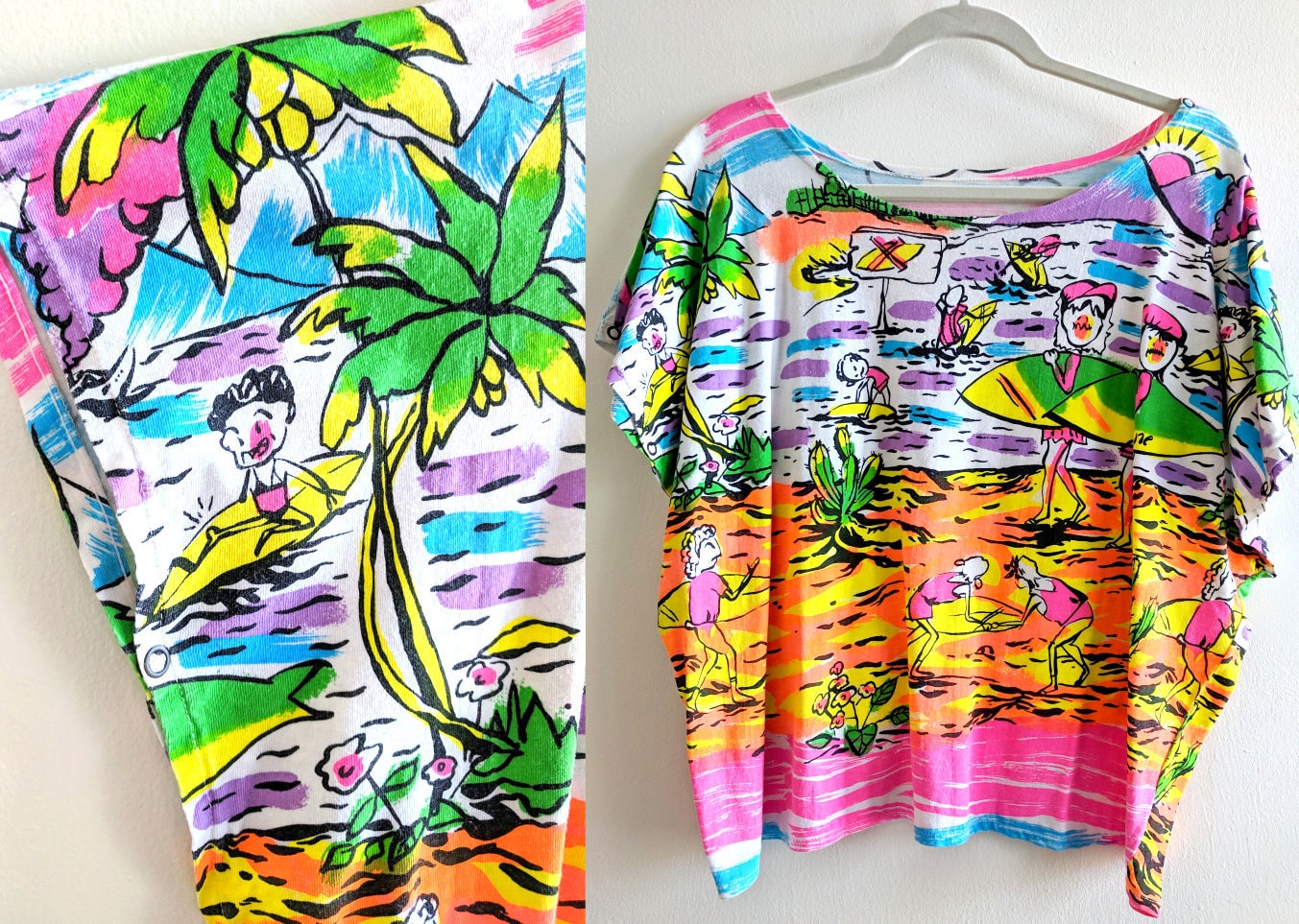 Verrückte Neon 80Er Jahre Strand Print-Shirt Kastig Halb Abgeschnitten Geschnitten Verrückte Neon 80Er Jahre Strand Print-Shirt Kastig Halb Abgeschnitten Geschnitten von HumanNightmare