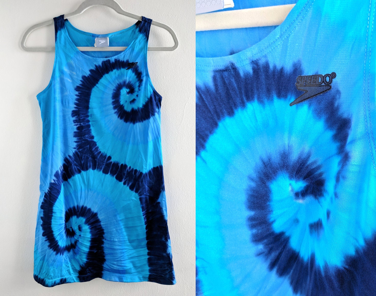 stretchy Blue Tie Dye Speedo Shiny 90S Tank Top/Dress/Tunic stretchy Blue Tie Dye Speedo Shiny 90S Tank Top/Dress/Tunic von HumanNightmare