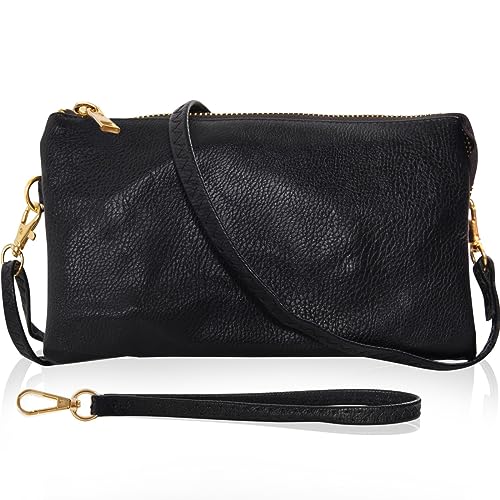 Humble Chic NY Veganes Leder Kleine Umhängetasche Tasche Oder Wristlet Unterarmtasche Handtasche, Inklusive Einstellbarer Schulter- Und Handgelenkbänder, Schwarz von Humble Chic NY