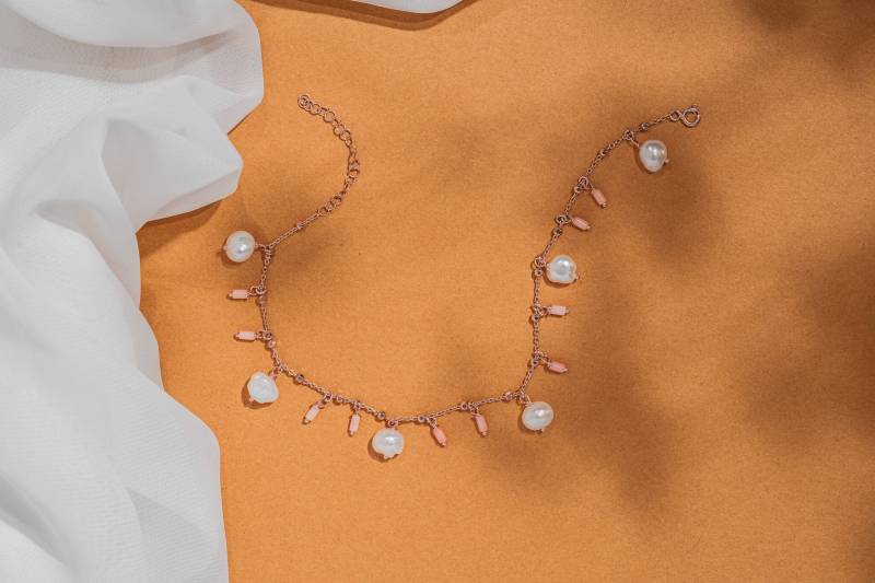 Rose Gold Fransen Fußkettchen | Perlen-Fußkettchen Rosa Einzigartiges Robustes Urlaub Schmuck von HumbleandSpark