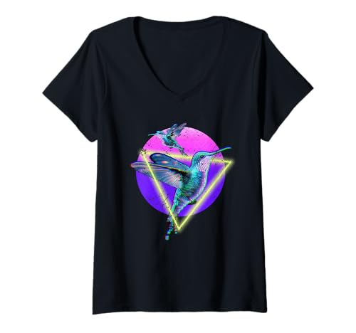 Damen Kolibri Vaporwave Flight Bird Fantasy T-Shirt mit V-Ausschnitt Damen Kolibri Vaporwave Flight Bird Fantasy T-Shirt mit V-Ausschnitt von HummerBeat
