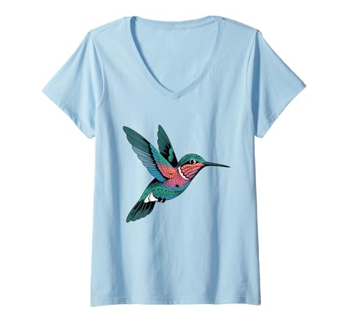 Damen Kolibri, Mandala, Vogelliebhaber, Ureinwohner, erster amerikanischer Stamm T-Shirt mit V-Ausschnitt Damen Kolibri, Mandala, Vogelliebhaber, Ureinwohner, erster amerikanischer Stamm T-Shirt mit V-Ausschnitt von Hummingbird Beauty in Bloom