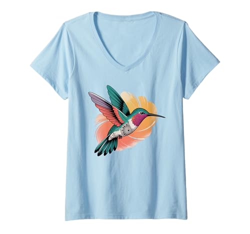 Damen Kolibri, Mandala, Vogelliebhaber, Ureinwohner, erster amerikanischer Stamm T-Shirt mit V-Ausschnitt Damen Kolibri, Mandala, Vogelliebhaber, Ureinwohner, erster amerikanischer Stamm T-Shirt mit V-Ausschnitt von Hummingbird Beauty in Bloom