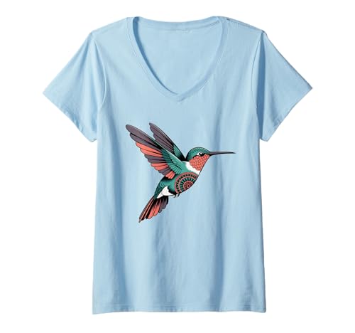 Damen Kolibri, Mandala, Vogelliebhaber, Ureinwohner, erster amerikanischer Stamm T-Shirt mit V-Ausschnitt Damen Kolibri, Mandala, Vogelliebhaber, Ureinwohner, erster amerikanischer Stamm T-Shirt mit V-Ausschnitt von Hummingbird Beauty in Bloom