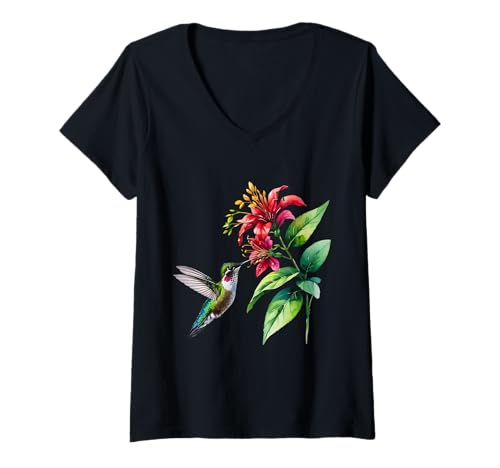 Damen Atemberaubender Fliegender Kolibri für Mädchen, die Vögel lieben T-Shirt mit V-Ausschnitt Damen Atemberaubender Fliegender Kolibri für Mädchen, die Vögel lieben T-Shirt mit V-Ausschnitt von Hummingbird Bird Watchers Ornithologist Birthday