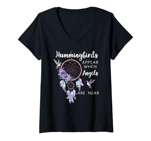Damen Hummingbird Purple Hummingbirds Appear When Angels Are Near T-Shirt mit V-Ausschnitt Damen Hummingbird Purple Hummingbirds Appear When Angels Are Near T-Shirt mit V-Ausschnitt von Hummingbird Cell Phone Case Grip Pop Ups Knob Bird