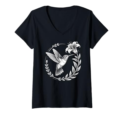 Damen Kolibri Blumen Kunst Vögel Liebhaber für Männer Frauen Kinder T-Shirt mit V-Ausschnitt Damen Kolibri Blumen Kunst Vögel Liebhaber für Männer Frauen Kinder T-Shirt mit V-Ausschnitt von Hummingbird Floral Graphic Art Bird Lover Apparel