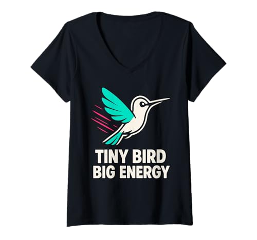 Damen Lustiger Kolibri-Meme, Kleiner Vogel, großer Energie, Nektar, Natur T-Shirt mit V-Ausschnitt Damen Lustiger Kolibri-Meme, Kleiner Vogel, großer Energie, Nektar, Natur T-Shirt mit V-Ausschnitt von Hummingbird Lover Gift Spiritual Bird Endurance