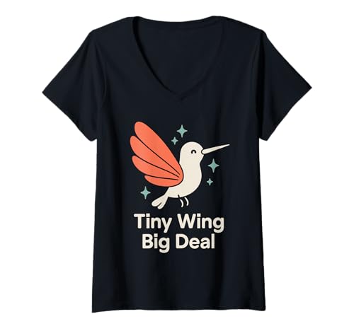 Damen Lustiger Kolibri-Meme, Kleiner Vogel, großer Energie, Nektar, Natur T-Shirt mit V-Ausschnitt Damen Lustiger Kolibri-Meme, Kleiner Vogel, großer Energie, Nektar, Natur T-Shirt mit V-Ausschnitt von Hummingbird Lover Gift Spiritual Bird Endurance