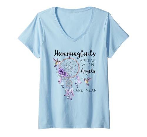 Damen Hummingbirds Appear When Angels Are Near Hummingbird Purple T-Shirt mit V-Ausschnitt Damen Hummingbirds Appear When Angels Are Near Hummingbird Purple T-Shirt mit V-Ausschnitt von Hummingbird Phone Grip,Hummingbird Cell Phone Case