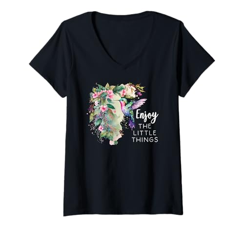 Damen Pink Hummingbird Enjoy The Little Things Humming Bird Sage T-Shirt mit V-Ausschnitt Damen Pink Hummingbird Enjoy The Little Things Humming Bird Sage T-Shirt mit V-Ausschnitt von Hummingbird Phone Grip,Hummingbird Cell Phone Case