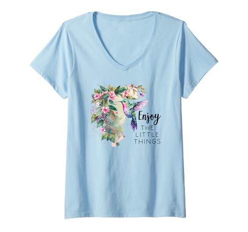 Damen Sage Green Hummingbird Enjoy The Little Things Humming Bird T-Shirt mit V-Ausschnitt Damen Sage Green Hummingbird Enjoy The Little Things Humming Bird T-Shirt mit V-Ausschnitt von Hummingbird Phone Grip,Hummingbird Cell Phone Case