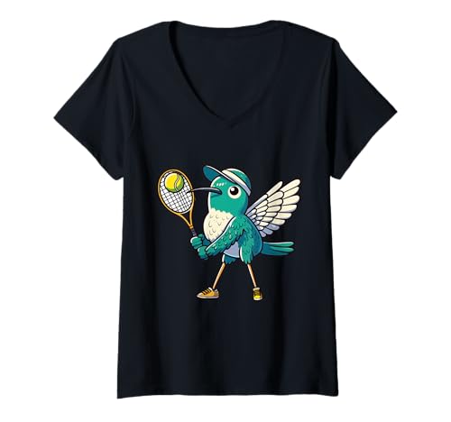 Damen Kolibri Tennis Club Tiere Sport Turnier T-Shirt mit V-Ausschnitt Damen Kolibri Tennis Club Tiere Sport Turnier T-Shirt mit V-Ausschnitt von Hummingbird Tennis Racket Ball Playing Tennis