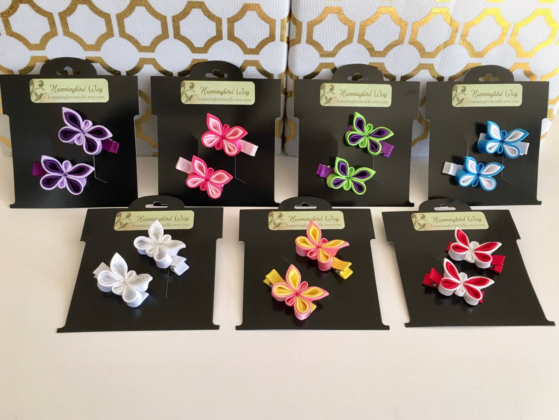 Kanzashi Schmetterling Haarspangen Satinband Bögen, 2Er-Set Kanzashi Schmetterling Haarspangen Satinband Bögen, 2Er-Set von HummingbirdWayLLC