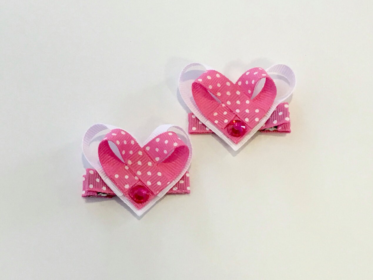 Rosa Polka Dot Herz Haarspangen Schleifen Ripsband - 2Er Set Rosa Polka Dot Herz Haarspangen Schleifen Ripsband - 2Er Set von HummingbirdWayLLC