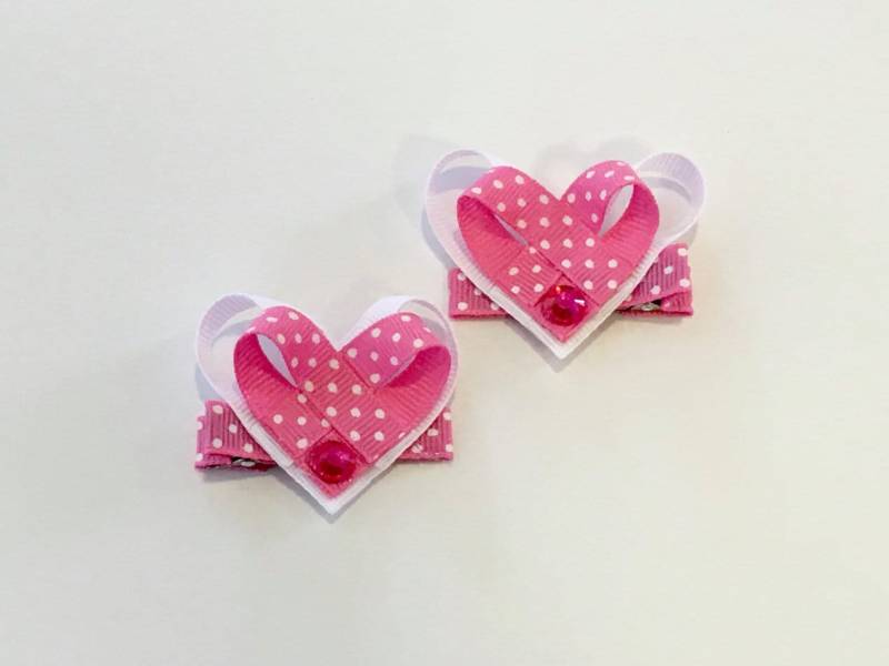 Rosa Polka Dot Herz Haarspangen Schleifen Ripsband - 2Er Set Rosa Polka Dot Herz Haarspangen Schleifen Ripsband - 2Er Set von HummingbirdWayLLC