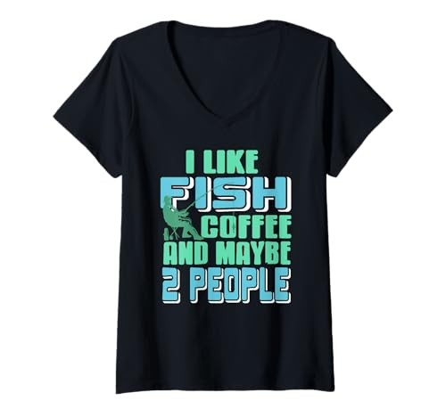 Damen Ich Mag Fische Kaffee und 2 Menschen Humor Angeln T-Shirt mit V-Ausschnitt Damen Ich Mag Fische Kaffee und 2 Menschen Humor Angeln T-Shirt mit V-Ausschnitt von Humor Angel Kaffee Für Ruhige Leute