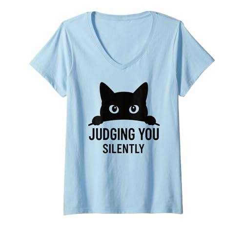 Damen Lustige Katze Grafik Judging You Silently Humor Pet Animal Cat T-Shirt mit V-Ausschnitt Damen Lustige Katze Grafik Judging You Silently Humor Pet Animal Cat T-Shirt mit V-Ausschnitt von Humor Animal Lovers Cat Meme Pet Graphic Apparel