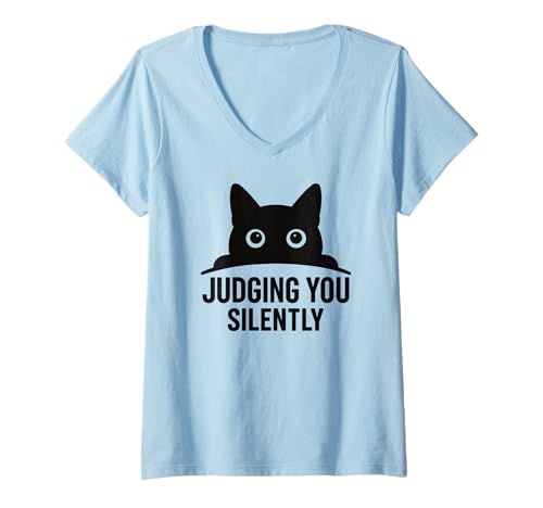 Damen Lustige Katze Grafik Judging You Silently Humor Pet Animal Cat T-Shirt mit V-Ausschnitt Damen Lustige Katze Grafik Judging You Silently Humor Pet Animal Cat T-Shirt mit V-Ausschnitt von Humor Animal Lovers Cat Meme Pet Graphic Apparel