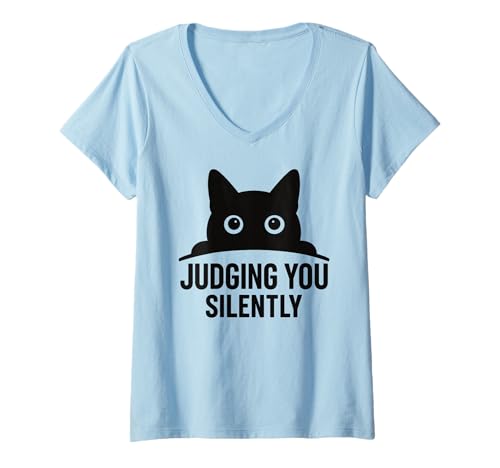 Damen Lustige Katze Grafik Judging You Silently Humor Pet Animal Cat T-Shirt mit V-Ausschnitt Damen Lustige Katze Grafik Judging You Silently Humor Pet Animal Cat T-Shirt mit V-Ausschnitt von Humor Animal Lovers Cat Meme Pet Graphic Apparel
