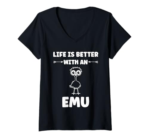 Damen Funny Animals Emus Bird Quote Life is Better with an emu T-Shirt mit V-Ausschnitt Damen Funny Animals Emus Bird Quote Life is Better with an emu T-Shirt mit V-Ausschnitt von Humor Bird Funny animals Emus simple emu