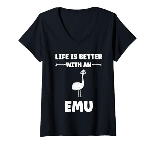 Damen Funny Animals Emus Bird Quote Life is Better with an emu T-Shirt mit V-Ausschnitt Damen Funny Animals Emus Bird Quote Life is Better with an emu T-Shirt mit V-Ausschnitt von Humor Bird Funny animals Emus simple emu