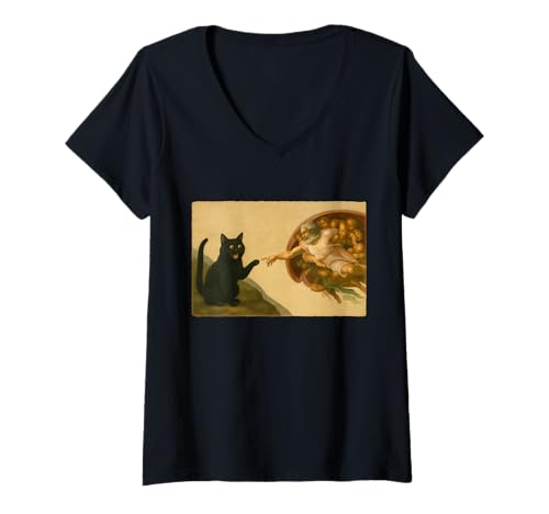 Damen Lustige Schwarze Katze erreicht Pfote Kunst Meme Geschenk T-Shirt mit V-Ausschnitt Damen Lustige Schwarze Katze erreicht Pfote Kunst Meme Geschenk T-Shirt mit V-Ausschnitt von Humor Cat Meme Designs