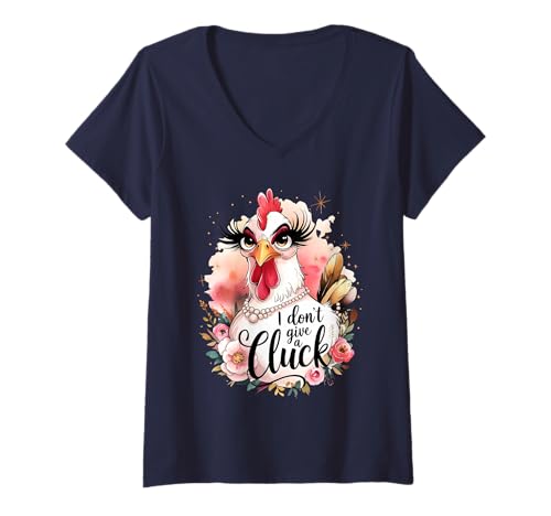 Damen Sassy Chicken I Don't Give A Cluck Funny Glam Farm Animal T-Shirt mit V-Ausschnitt von Humor Chicken I Don't Give A Cluck Tees & Gifts