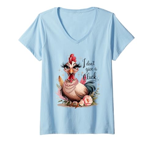Damen Sassy Chicken I Don't Give A Cluck Funny Glam Farm Animal T-Shirt mit V-Ausschnitt von Humor Chicken I Don't Give A Cluck Tees & Gifts