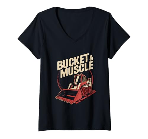 Damen Skid Steer Kleinkind Hard Hat Tiny Tough Guy T-Shirt mit V-Ausschnitt Damen Skid Steer Kleinkind Hard Hat Tiny Tough Guy T-Shirt mit V-Ausschnitt von Humor Compact Power Brand