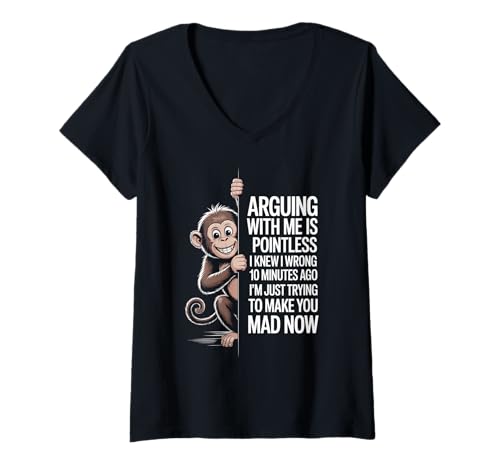 Damen Lustiges Arguing Is Pointless Monkey Zitat sarkastischer Spruch T-Shirt mit V-Ausschnitt Damen Lustiges Arguing Is Pointless Monkey Zitat sarkastischer Spruch T-Shirt mit V-Ausschnitt von Humor Design Monkey Face Sarcasm Drama