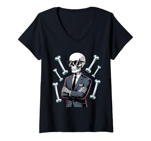 Damen Skelett Kostüm Cooler Anzug Halloween Knochen T-Shirt mit V-Ausschnitt Damen Skelett Kostüm Cooler Anzug Halloween Knochen T-Shirt mit V-Ausschnitt von Humor Eleganter Skelett Kostüm Halloween