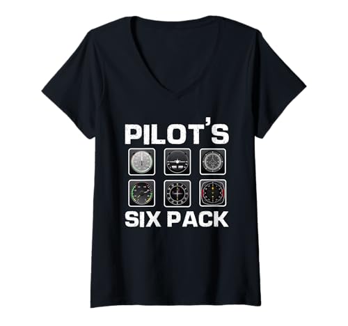 Damen Lustiger Pilot Six Pack Cockpit Instrumente Gag T-Shirt mit V-Ausschnitt Damen Lustiger Pilot Six Pack Cockpit Instrumente Gag T-Shirt mit V-Ausschnitt von Humor Für Flugschüler und Avionik Freaks
