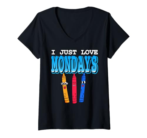 Damen Ich Liebe Montage Lustiger Spruch Für Den Schulstart T-Shirt mit V-Ausschnitt Damen Ich Liebe Montage Lustiger Spruch Für Den Schulstart T-Shirt mit V-Ausschnitt von Humor Für Lehrer Schüler Schulalltag Fans