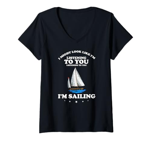 Damen Abgelenkt durch Segeln Während Zuhören Vortäuschen T-Shirt mit V-Ausschnitt Damen Abgelenkt durch Segeln Während Zuhören Vortäuschen T-Shirt mit V-Ausschnitt von Humor Für Meerfreunde und Lustige Segler
