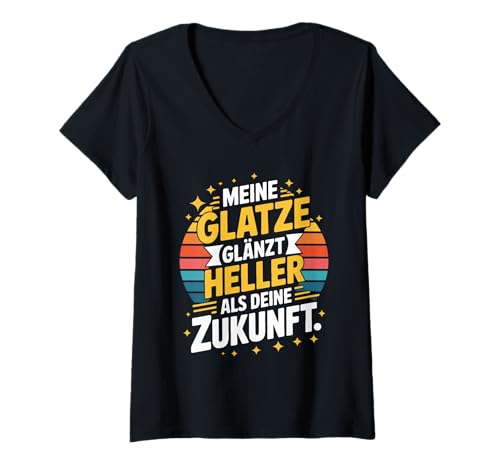 Damen Meine Glatze Glänzt Heller Als Deine Zukunft T-Shirt mit V-Ausschnitt Damen Meine Glatze Glänzt Heller Als Deine Zukunft T-Shirt mit V-Ausschnitt von Humor Glatze Sprüche Lustige Geschenkidee