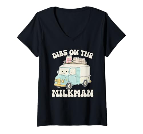 Damen Dibs auf dem Milchmann T-Shirt mit V-Ausschnitt Damen Dibs auf dem Milchmann T-Shirt mit V-Ausschnitt von Humor Milkman Dairy Delivery Costume Jokes