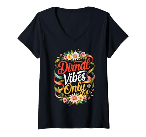 Damen Oktoberfest - Dirndl Vibes Only T-Shirt mit V-Ausschnitt Damen Oktoberfest - Dirndl Vibes Only T-Shirt mit V-Ausschnitt von Humor Oktoberfest Apparel