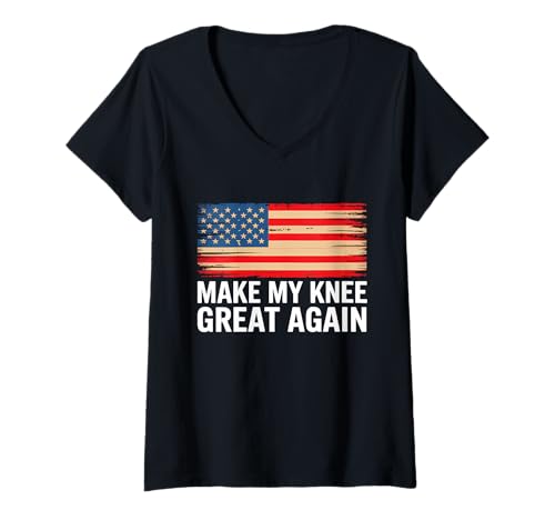 Damen Amerikanische Flagge Make My Knee Great Again T-Shirt mit V-Ausschnitt Damen Amerikanische Flagge Make My Knee Great Again T-Shirt mit V-Ausschnitt von Humor Patriotic Rehabilitation Slogan