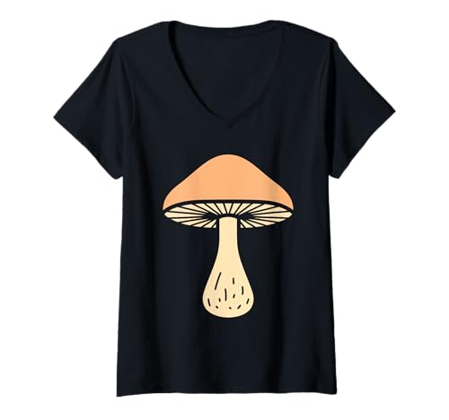 Damen Kleine lustige minimalistische Pilz einfache Schiitake T-Shirt mit V-Ausschnitt Damen Kleine lustige minimalistische Pilz einfache Schiitake T-Shirt mit V-Ausschnitt von Humor Pilz Essen Shiitake lustig