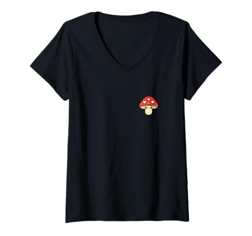 Damen Kleine lustige minimalistische Pilz einfache Schiitake T-Shirt mit V-Ausschnitt Damen Kleine lustige minimalistische Pilz einfache Schiitake T-Shirt mit V-Ausschnitt von Humor Pilz Essen Shiitake lustig